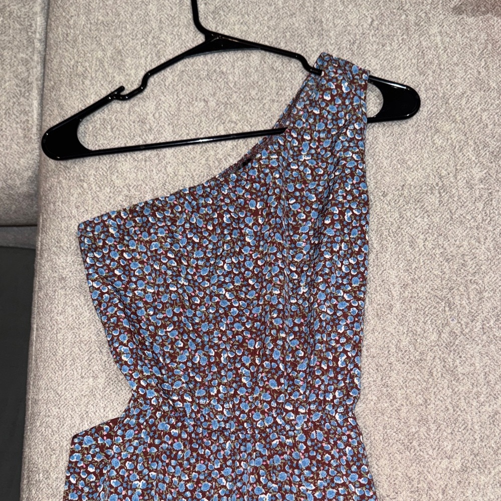 Amazon One-Shoulder Dress in Blue and Brown